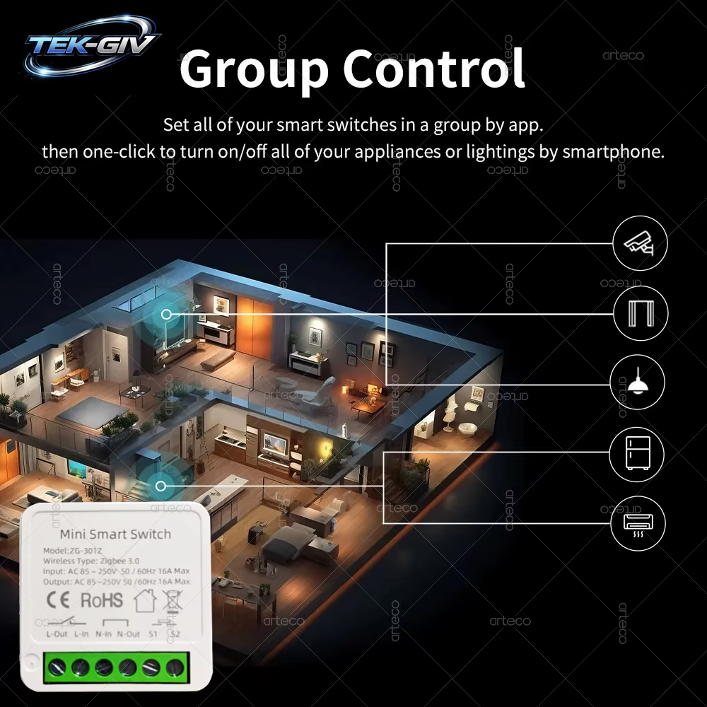 Zigbee 3.0 Smart Mini DIY Switch Automatisierungsmodul 16A Relaisunterstützung 2-Wege-Steuerung App Fernbedienung Zigbee Gateway Erforderlich