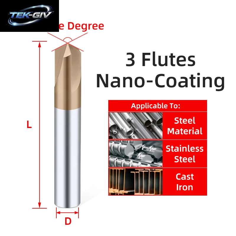 TOOLEYE Hartmetall-Fasenfräser 60 90 120 ° Wolframstahl-Cnc-Fräser, 2 Und 3 Nuten, Anfasmühle, Metallschneider, Schaftfräser