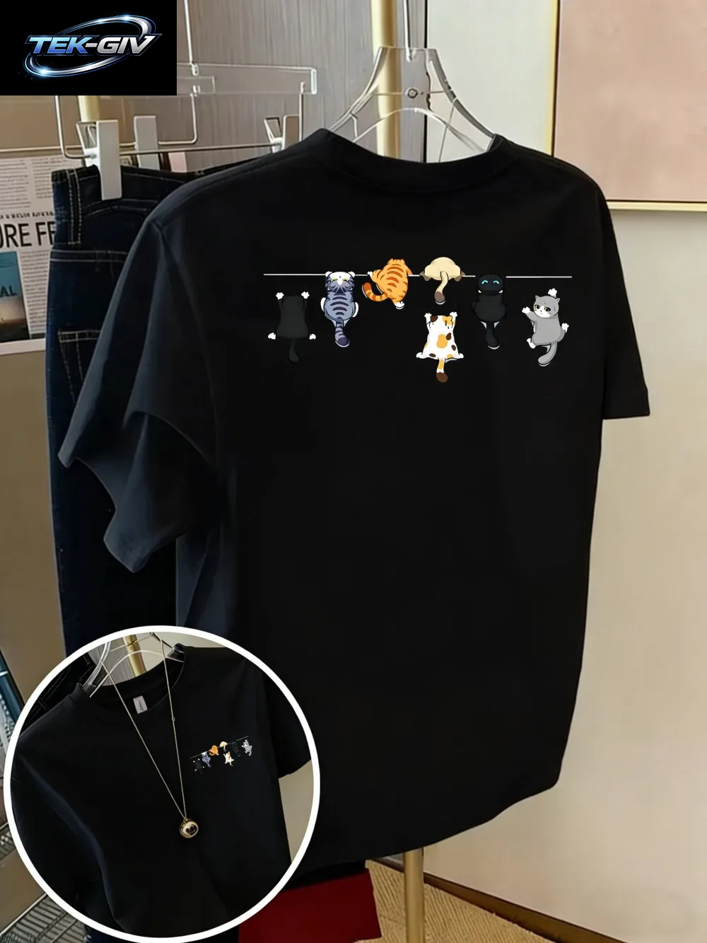 Cartoons Cats Prints T-Shirts Sommer Damen Baumwoll-T-Shirts Basic O-Ausschnitt Oversize Kurzarm-Tops Casual Street Woman Kleidung