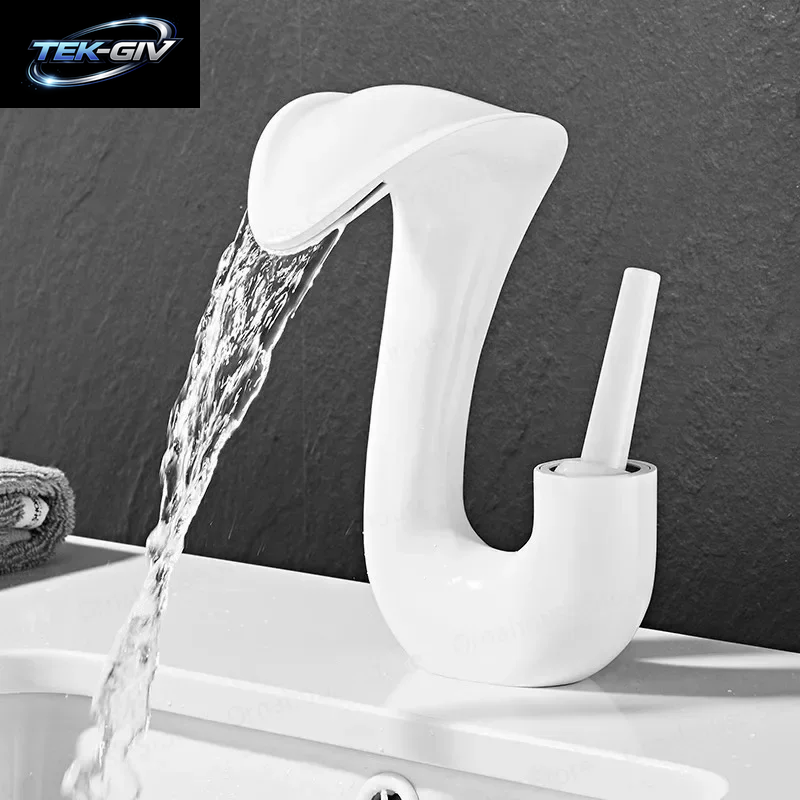 Weißer Cobra-Design Badezimmer-Waschtischhahn – Wasserfall-Mischbatterie Mit Kalt- Und Warmwasser-Keramikventil, Wassersparend, Weiß