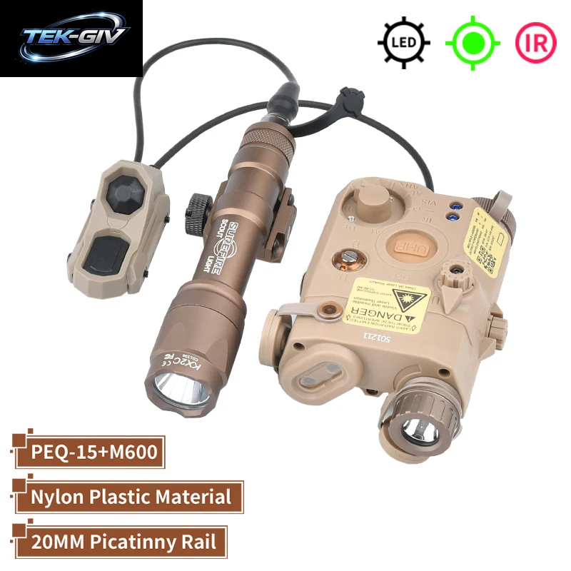 WADSN Taktische PEQ 15 Rot/Grün/Blau Laser & SF M300A/M600C Taschenlampe & AXON Remote Sitch Set IR Fülllicht Für Airsoft Jagd