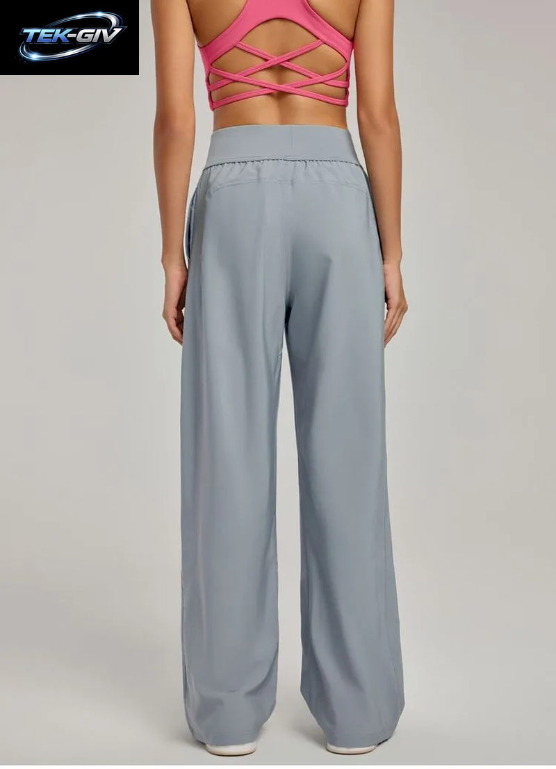 Damen Weite Hose Mit Hoher Taille, Locker Sitzende Sommerhose, Atmungsaktive Yogahose, Drapierte Fitness- Und Lounge-Kleidung