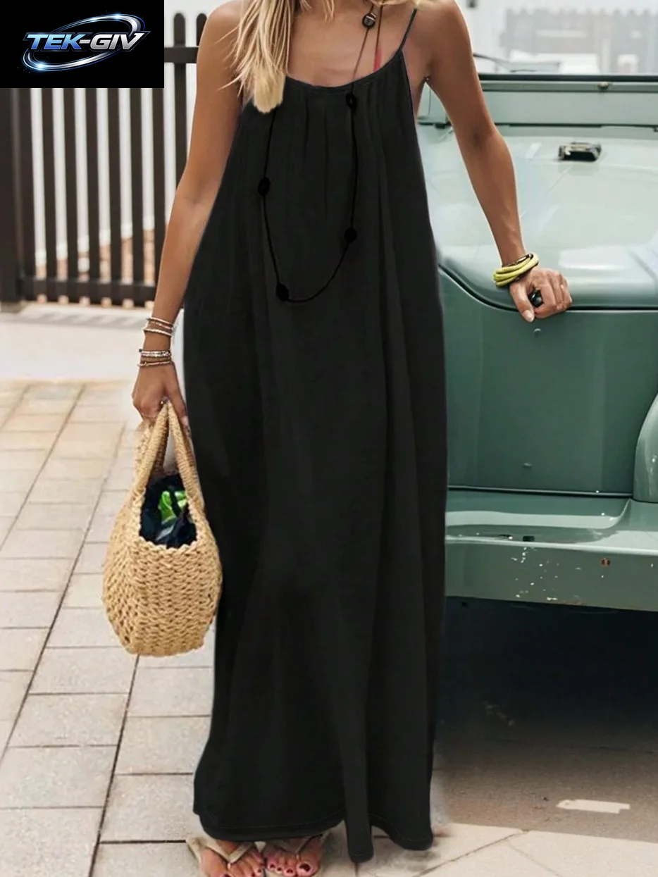 2026 Locker Sitzendes Spaghettiträger-Kleid Für Damen – Lässiges Sommerkleid Für Zuhause, Einfarbig, Für Den Urlaub, Coole Homewear