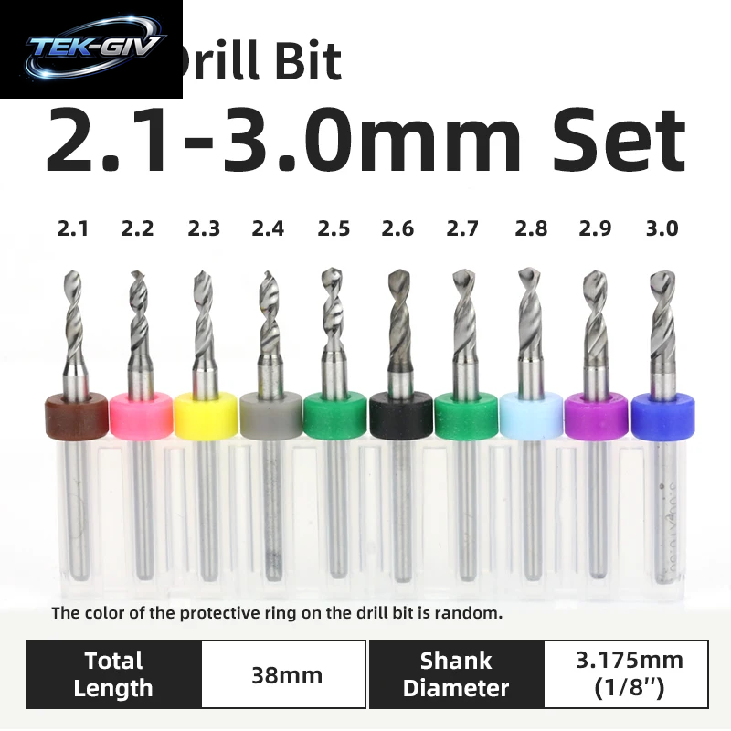 TOOLEYE 10-Teiliges Pcb-Bohrer-Set, Mikrobohrer, Leiterplatte, 1/8 Zoll Schaft, Mini-Cnc-Bohrer, 0,1–3,175 Mm Bohrwerkzeuge