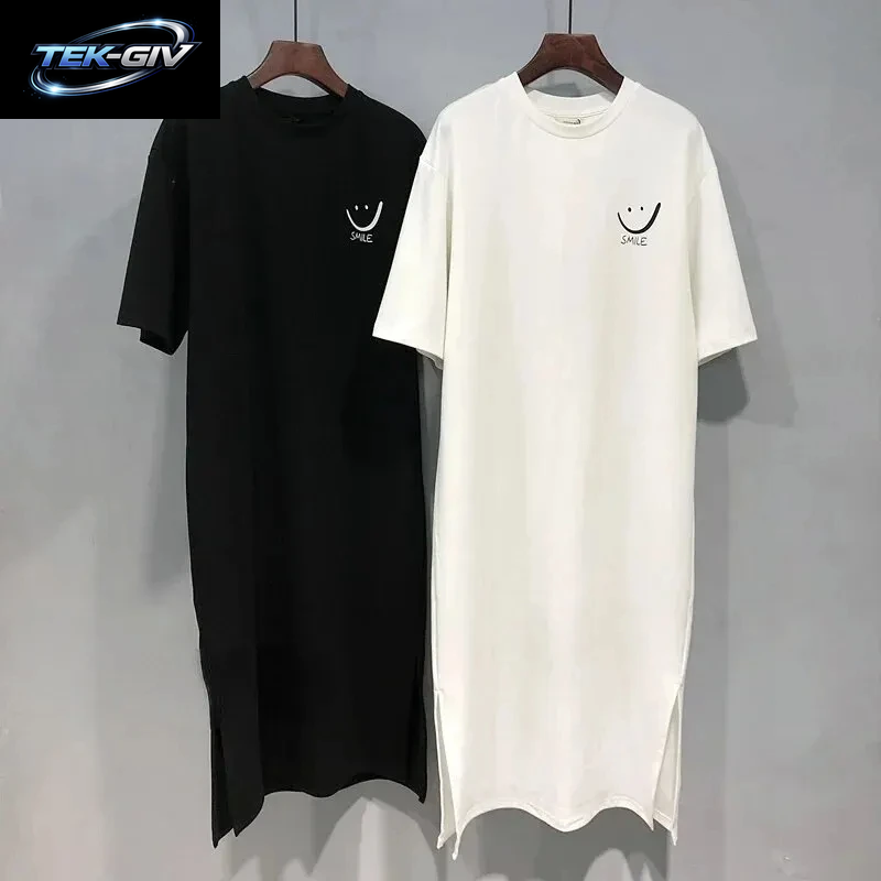 Frauen Sommer Neue Kurzarm T-Shirt Kleid Lose Mittlere Länge Über Knie Kleid