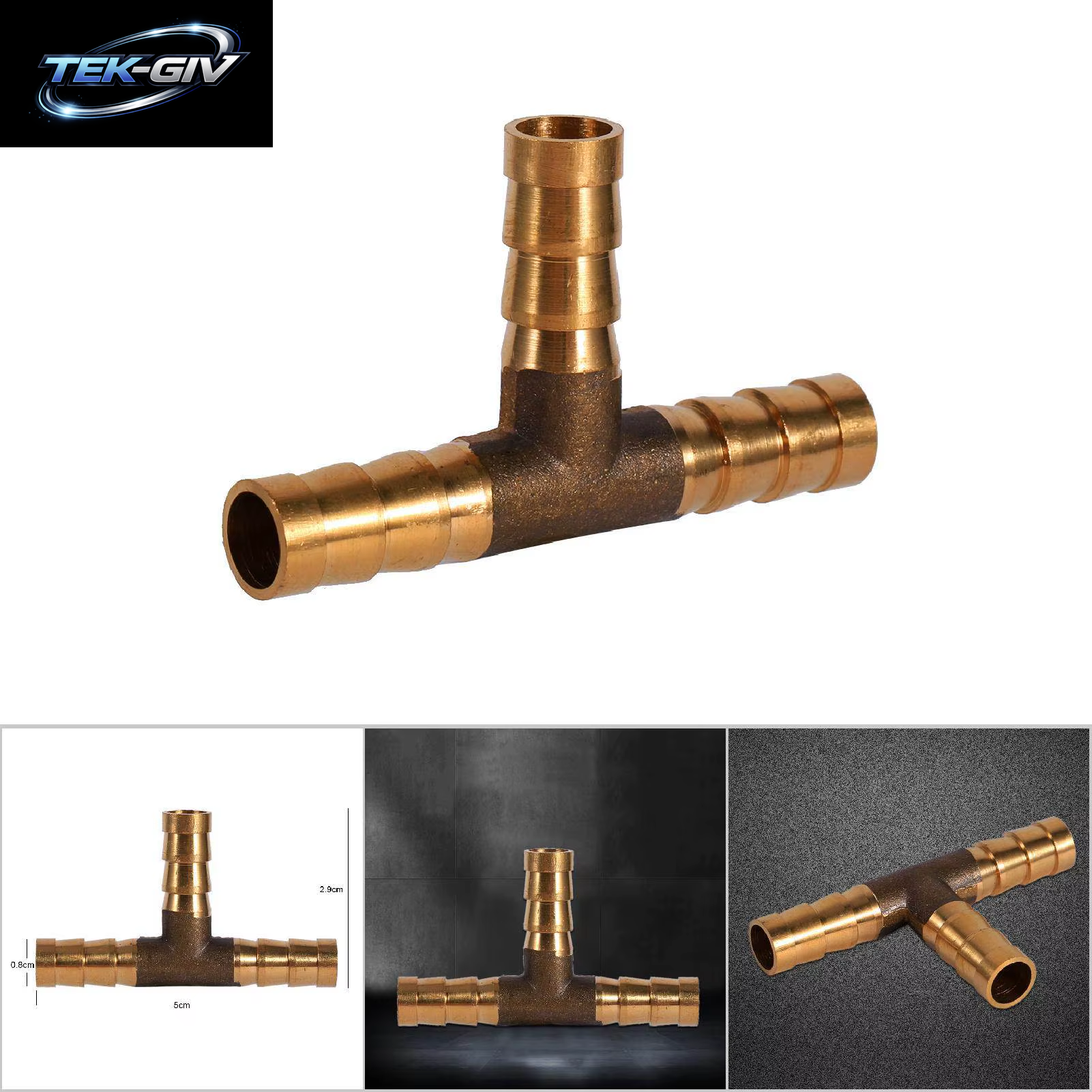 6 Mm 8 Mm 10 Mm 12 Mm Massives Messing-T-Stück 3-Wege-Kraftstoffschlauch-Verbindungsstück Für Luft, Öl, Gas, Kraftstoffzüge, Messing-Widerhaken-Rohrverschraubung