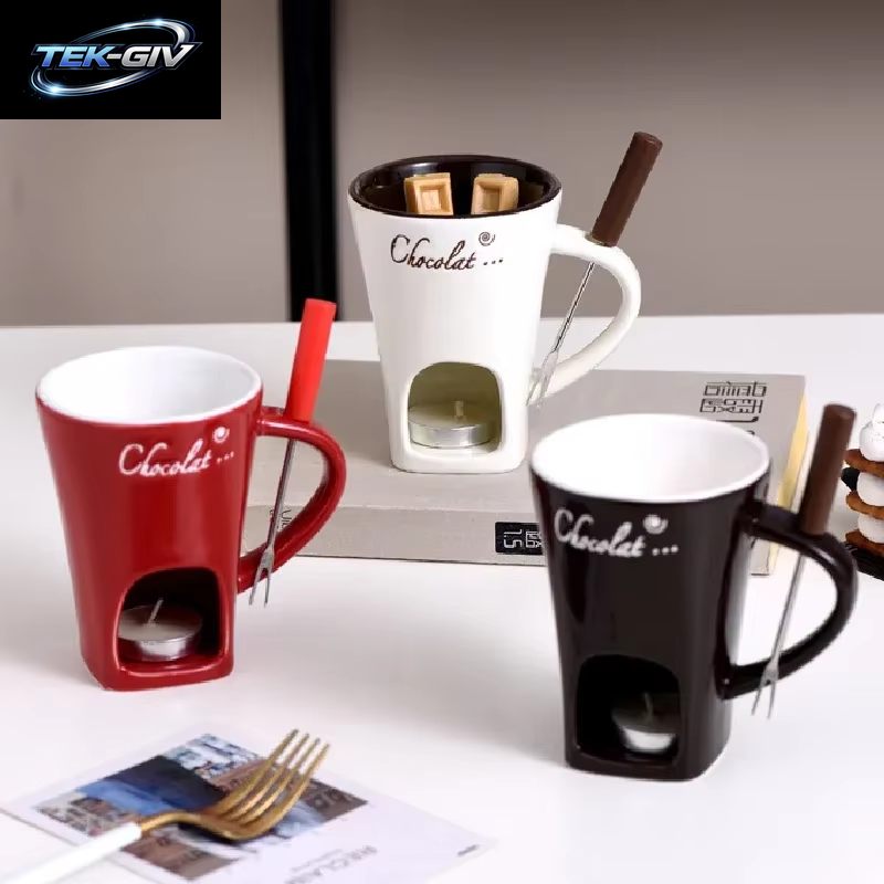 130ML Europäische Kerze Tasse Käse Schokolade Schmelzen Keramik Becher Heizung Lebensmittel Keramik Becher Mit Gabel Kreative Kaffee Becher Geschirr