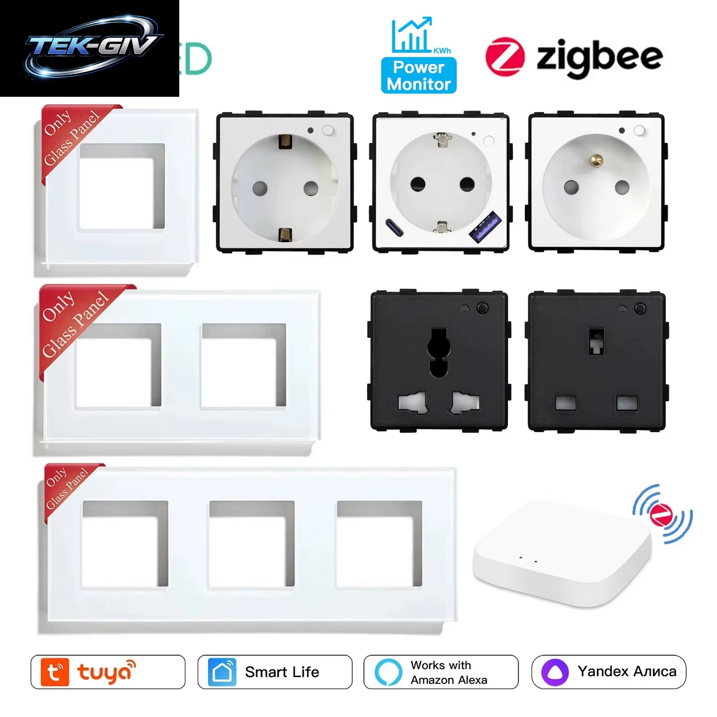 BSEED Zigbee Eu/Fr/Uk/Universal Smart Steckdose Stecker Funktion Teile Mit Power Monitor Glas Rahmen DIY Teile Kostenlose Kombinieren
