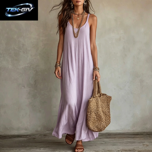 Rückenfreie Cami-Kleider Sommer Damen Boho-Kleid Spaghetti-Träger Ärmellos Lässiges Maxikleid Langes Sommerkleid Urlaubs-Strandkleidung