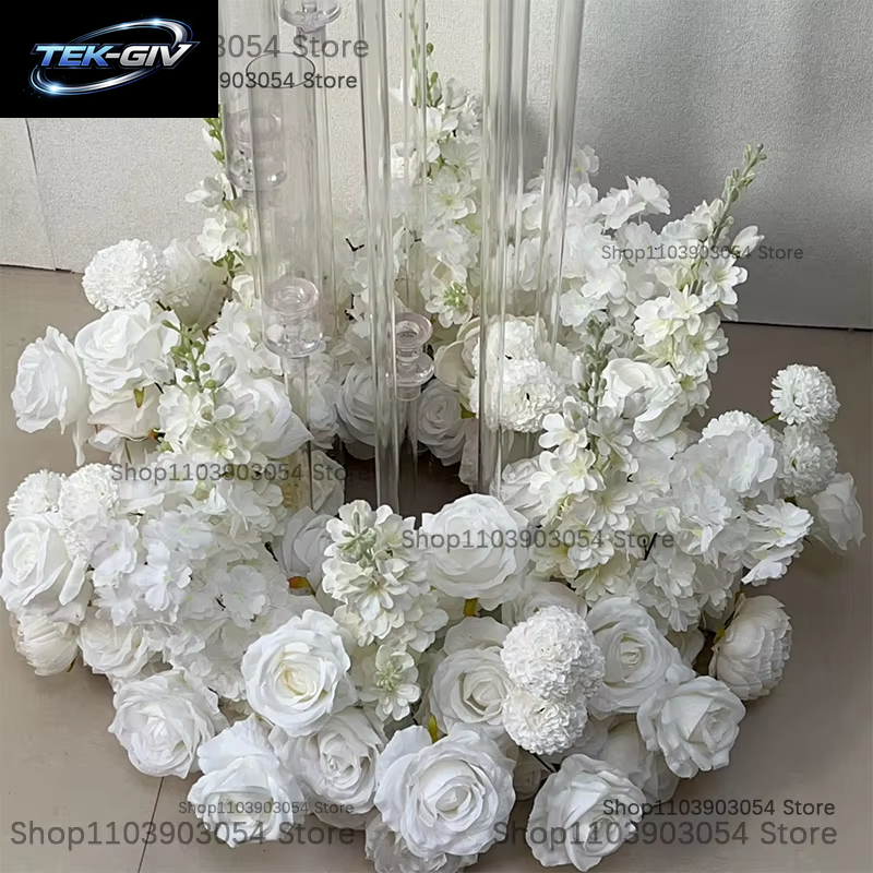 Luxus 60 Cm 25 Zoll Künstliche Weiße Rose Hyazinthe Kranz Hochzeit Tisch Blumen Mittelstücke Dekor Straßenarrangement Party Requisiten