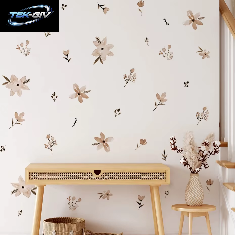 Boho-Blumen-Wandaufkleber Für Kinder, Aquarell, Schlafzimmer, Wohnzimmer, Heimdekoration, Kunst, Umweltfreundlich, Abnehmbare Aufkleber, Pvc-Wandbilder