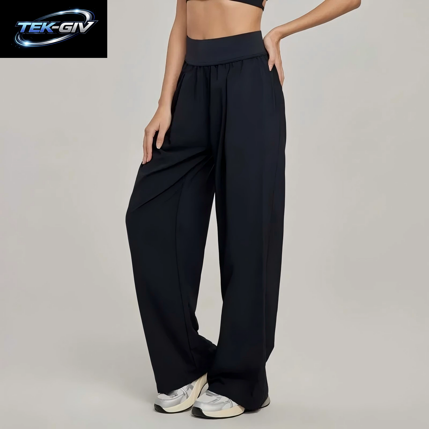 Damen Weite Hose Mit Hoher Taille, Locker Sitzende Sommerhose, Atmungsaktive Yogahose, Drapierte Fitness- Und Lounge-Kleidung