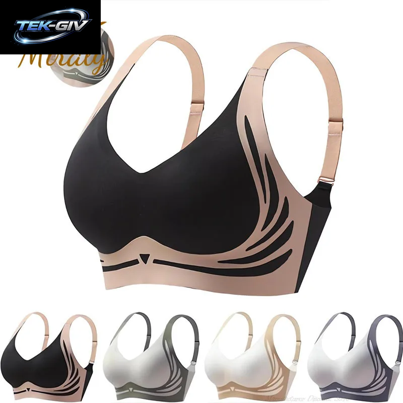 Leistungsstarker, Nahtloser Push-Up-Bh Für Damen, Gerafft, Kabelloser BH, Weich, Vollständige Abdeckung, Unterstützung, Verstellbare Unterwäsche, Anti-Durchhänger-Bh
