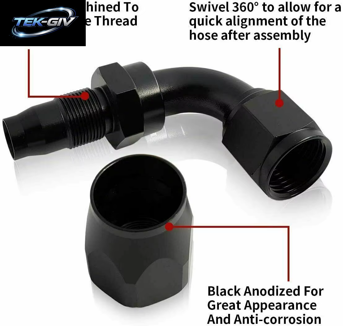 1 Stück Schwarz AN4 AN6 AN8 Gerade 45 60 90 120 150 180 Grad Öl Kraftstoff Schwenk Schlauch Ende Fitting Öl Schlauch Ende Adapter Kit