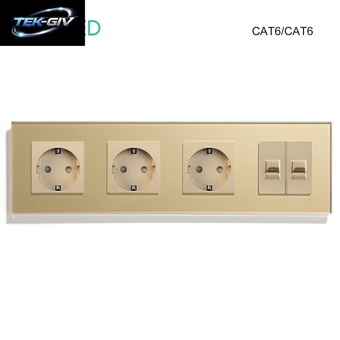 BSEED Dual Internet Steckdosen CAT6 Steckdose EU Steckdosen plus Netzwerk PC Daten Computer Anschluss Steckdosen Glas Panel