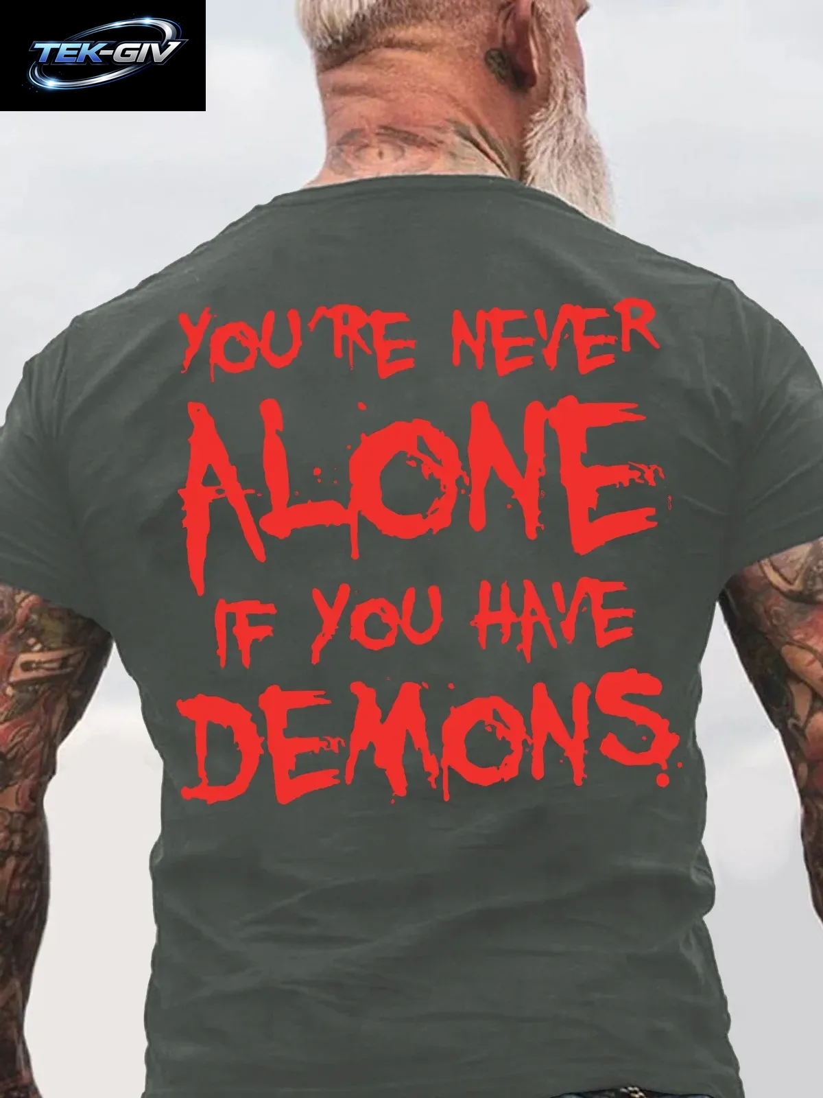 You'Re Never Alone If You Have Demons Schwarzes Baumwoll-T-Shirt Mit Aufdruck Auf Der Rückseite