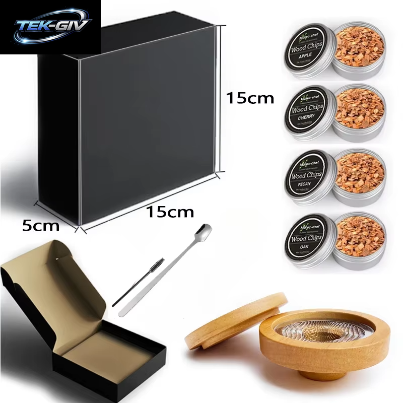 Räucher-Set Mit Glasplatte, Cocktail-Räucher-Set Mit 4 Holzspäne, Barkeeper-Zubehör Für Whisky-Getränke, Raucher-Geschenkset Für Männer