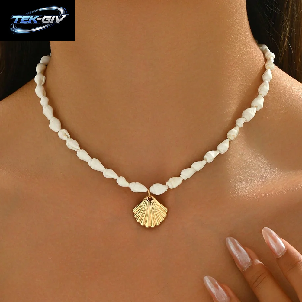 Modische Natürliche Muschel-Perlen-Halskette, Muschel-Anhänger, Vom Ozean Inspirierter Schmuck, Halsband, Geeignet Für Frauen, Urlaub, Party, Alltag