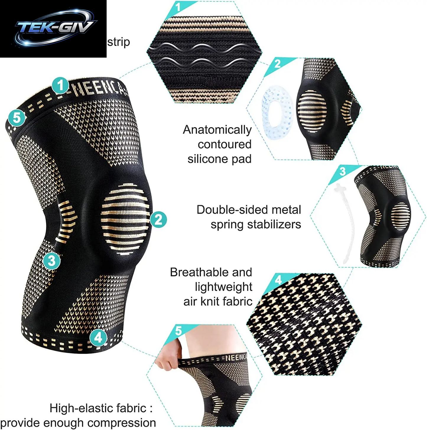 NEENCA Kupfer-Kniebandage, Kniestütze Mit Patella-Gel-Pad Und Seitenstabilisatoren Für Knieschmerzen, Sport, Arthritis, ACL, Linderung Von Gelenkschmerzen