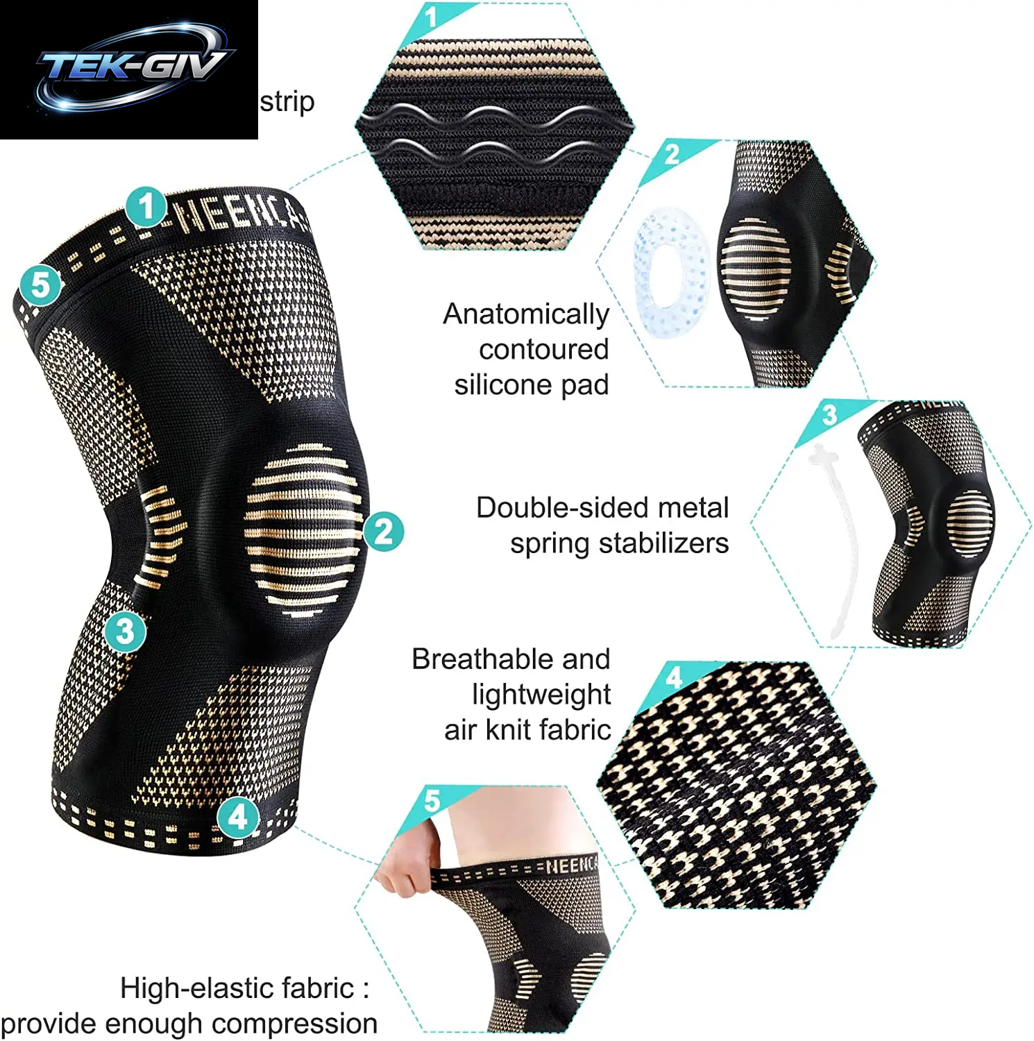 NEENCA Kupfer-Kniebandage, Kniestütze Mit Patella-Gel-Pad Und Seitenstabilisatoren Für Knieschmerzen, Sport, Arthritis, ACL, Linderung Von Gelenkschmerzen