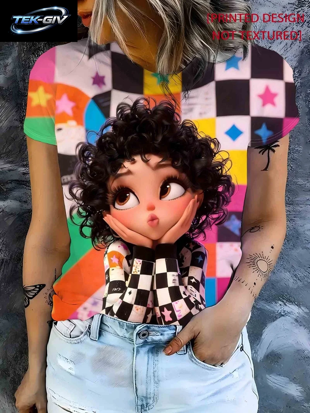 2026 Frühling Sommer Süßes Mädchen-Motiv T-Shirt Locker Sitzend Damen Lässig Lustige Grafik Streetwear Bequeme Kurzarm Damenbekleidung