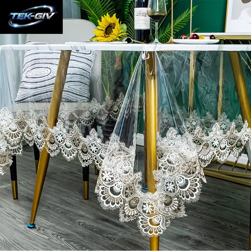 Spitze Bestickte Pvc-Tischdecke, Wasserdicht, Ölbeständig, Rechteckige Tischdecke, Transparent, Esstische, Abdeckung, Party-Dekoration