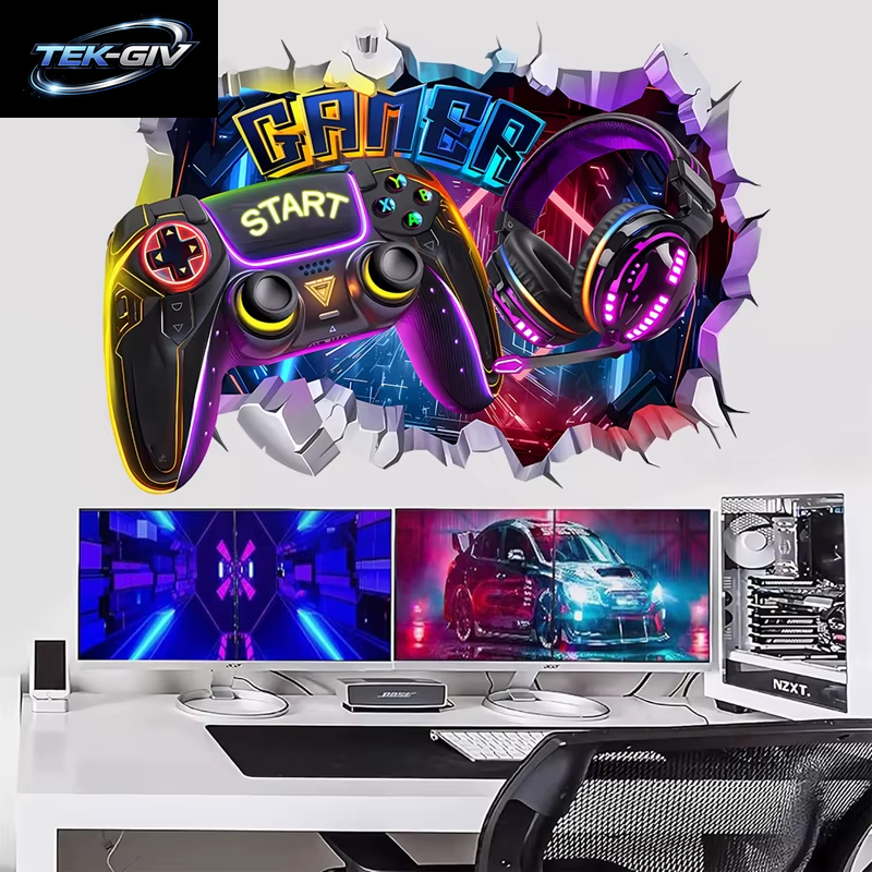 3D Broken Wall Hole Art Gamer Gamepad Vinyl Wandaufkleber Für Zuhause Kinderzimmer Junge Schlafzimmer Play Zone Dekoration Videospiel Poster