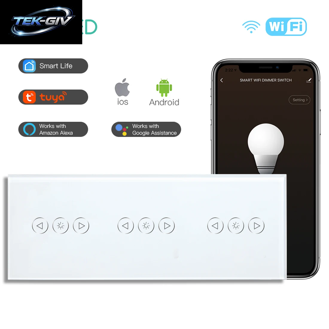 BSEED Wifi Dimmer Schalter 1Gang Smart Touch Schalter up down Tuya Smart Leben Alexa App Mit EU Steckdose Typ-C USB Ports