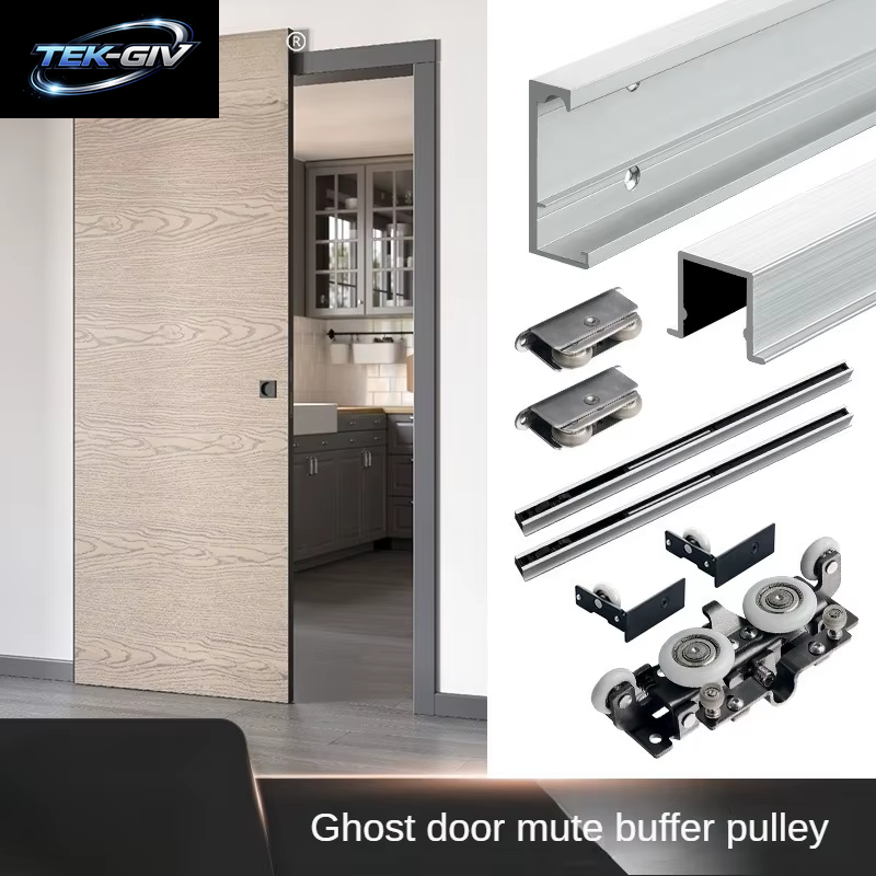 Geistertür Schiene Aluminium Rahmen Unsichtbarer Puffer Hängendes Rad Badezimmer Küche Spurlose Schiebetür Hardware Zubehör