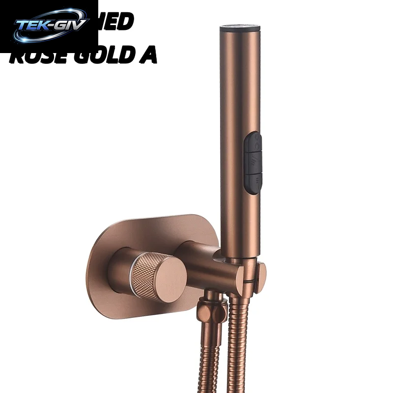 Gebürsteter Gold-Bidet-Wasserhahn, Messing-Duscharmatur, Waschtischmischer, Kalt- Und Warmwassermischer, Quadratischer Duschbrausekopf, Wc-Armaturen