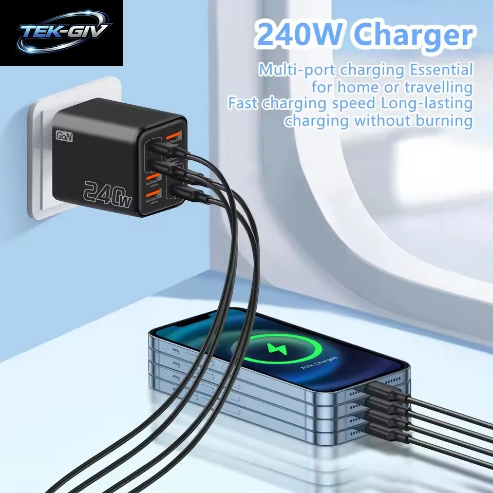 240W Gan Usb-C-Ladegerät 8-In-1 Schnellladegerät Für Iphone, Samsung, Xiaomi, Typ-C, Eu/Us-Stecker, Wandladegerät