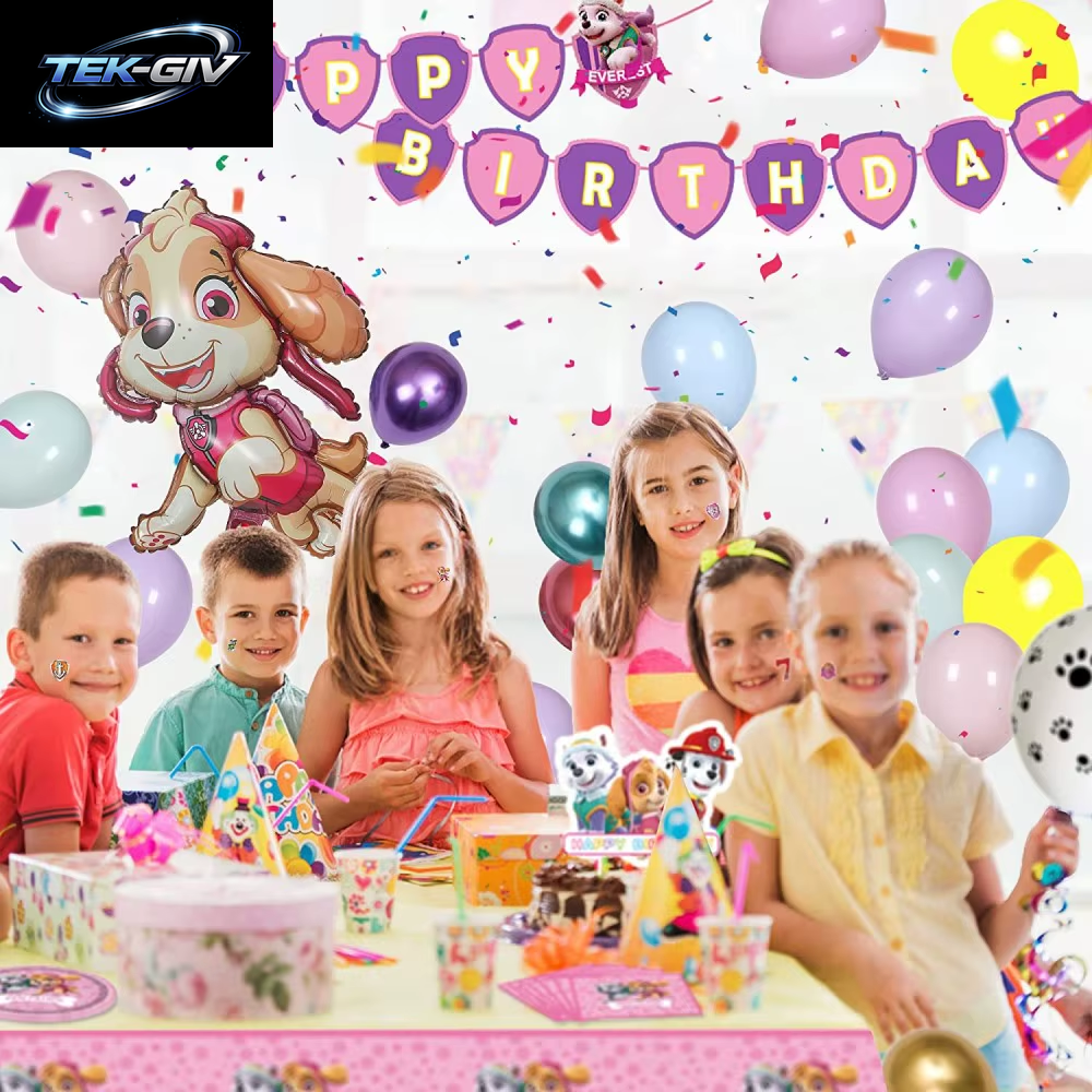 Rosa Paw Patrol Skye Geburtstag Party Dekorationen Skye Folie Latex Ballons Geschirr Teller Hintergrund Für Kinder Mädchen Party Supplies