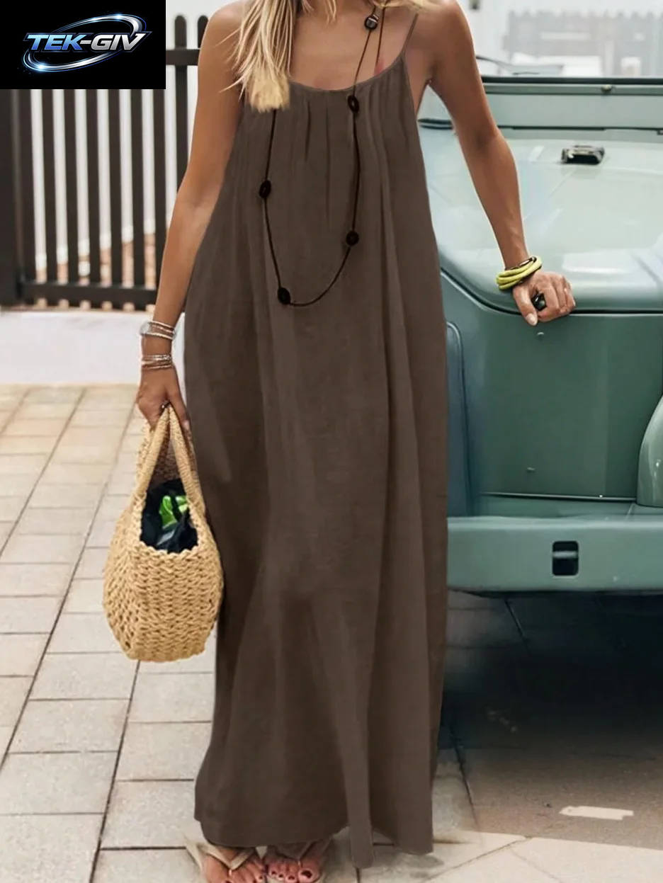 2026 Locker Sitzendes Spaghettiträger-Kleid Für Damen – Lässiges Sommerkleid Für Zuhause, Einfarbig, Für Den Urlaub, Coole Homewear