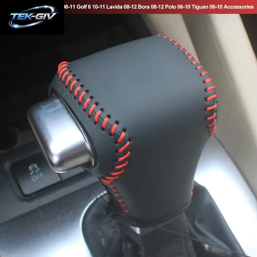 Schwarzes Leder-Auto-Schaltkragen-Abdeckung Für Volkswagen Golf 6, Passat Tiguan Touran, Automatisches Schaltknauf-Gehäuse