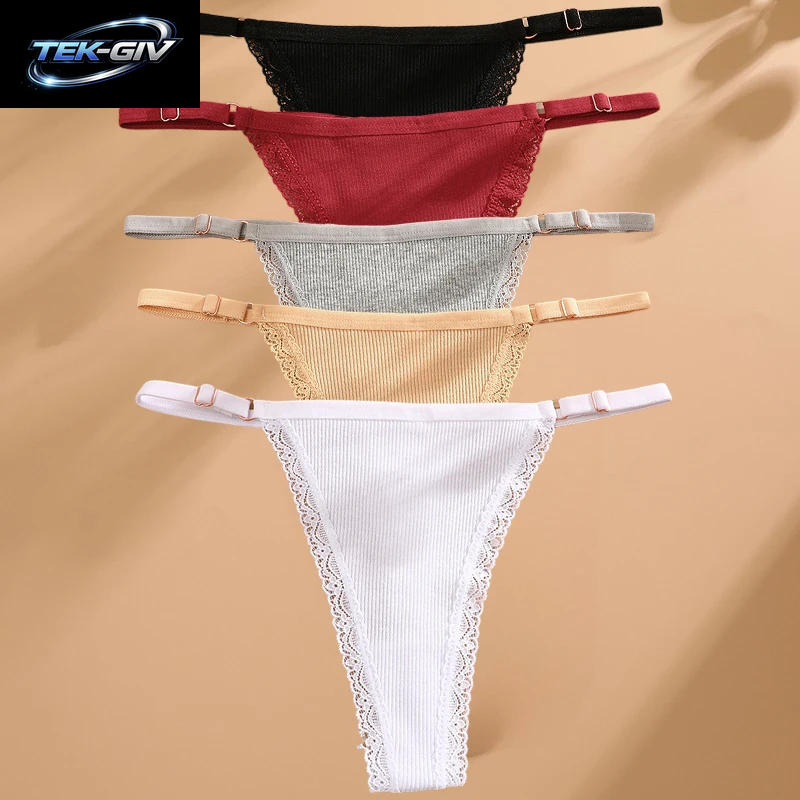 FINETOO 5 Teile/Satz Sexy G-String Höschen Baumwolle Frauen Unterwäsche Verstellbare Taille Mädchen Weibliche Pantys Bikini Dame Thongs Dessous