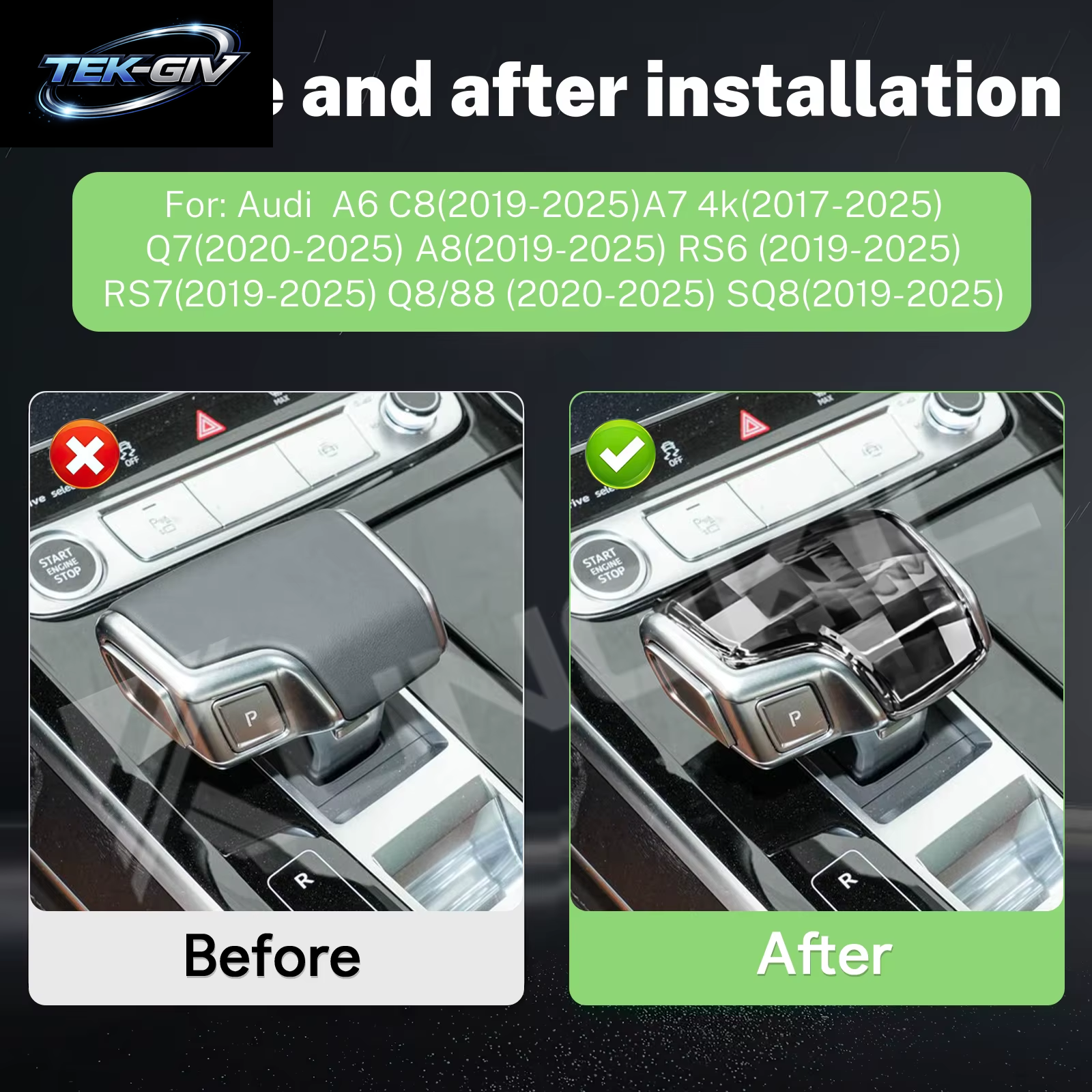 Für Audi A6/RS6/RS7/C8/A8/SQ8 2019 2020 2021 2022 2023 2024 2025, A7 4K, Q7/Q8/S8 (Linkslenker): Ersatzabdeckung Für Den Kristall-Schaltknauf