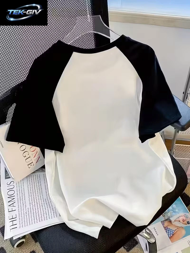Kawaii T-Shirt Retro Schwarze Katze Brief Drucken Rundhals T-Shirt Lässiges Kurzarm Top Für Frühling Sommer Damenbekleidung