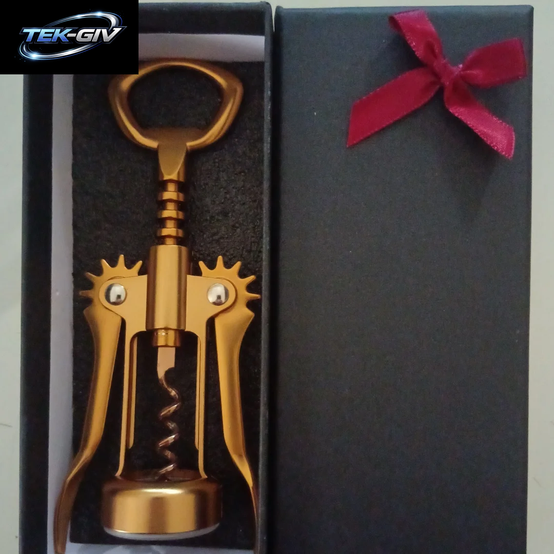 Dunkelgoldener Weinöffner, Flügelkorkenzieher Mit Bierflaschenöffner, Stooper Und Tasche in Geschenkbox Für Die Geschenkidee Von Küchenzubehör