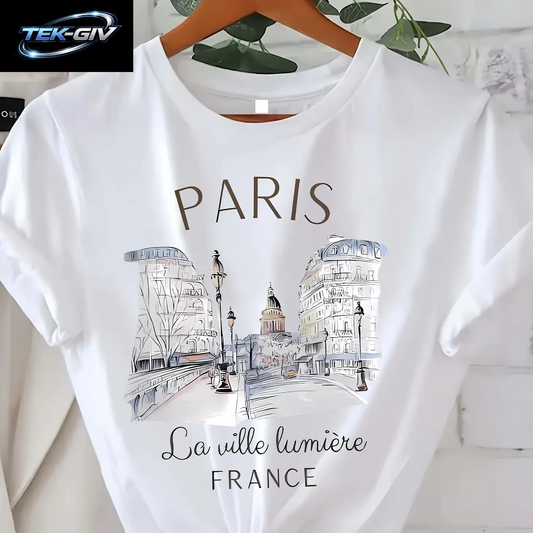 Paris Damen-T-Shirt Mit Aufdruck, Kurzärmelig, Rundhalsausschnitt, Lässiges Oberteil Für Sommer Und Frühling, Damenbekleidung