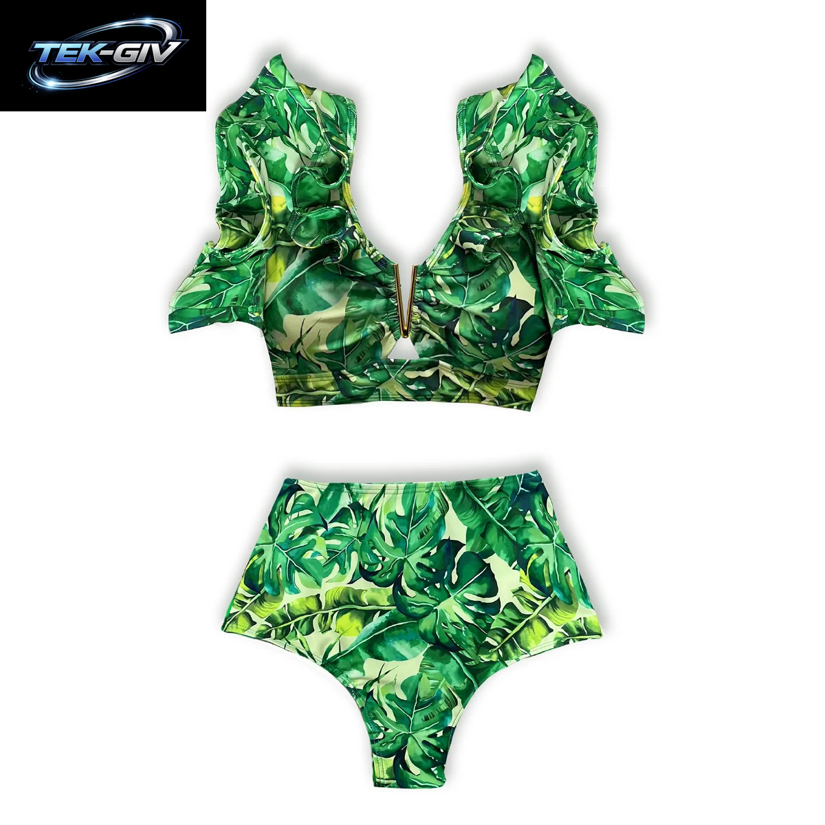 2026 High-Waist Bandage Bikini-Set Für Damen Mit Blumenmuster, Rüschen, Push-Up Und Riemchen – Brasilianischer Biquini Badeanzug