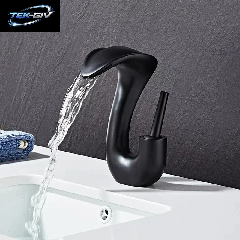 Weißer Cobra-Design Badezimmer-Waschtischhahn – Wasserfall-Mischbatterie Mit Kalt- Und Warmwasser-Keramikventil, Wassersparend, Weiß