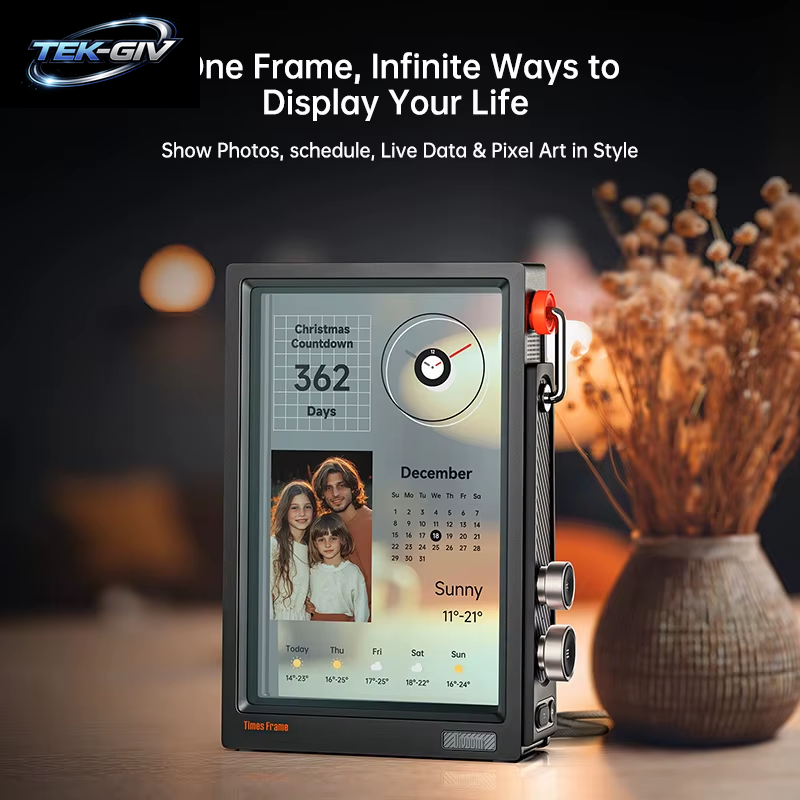 Divoom Times Frame Smart Hd-Bildschirm | 10,1" DIY Digitaluhr | Krypto-Aktien-Wetterkalender | Tech Gift Schreibtisch-Setup