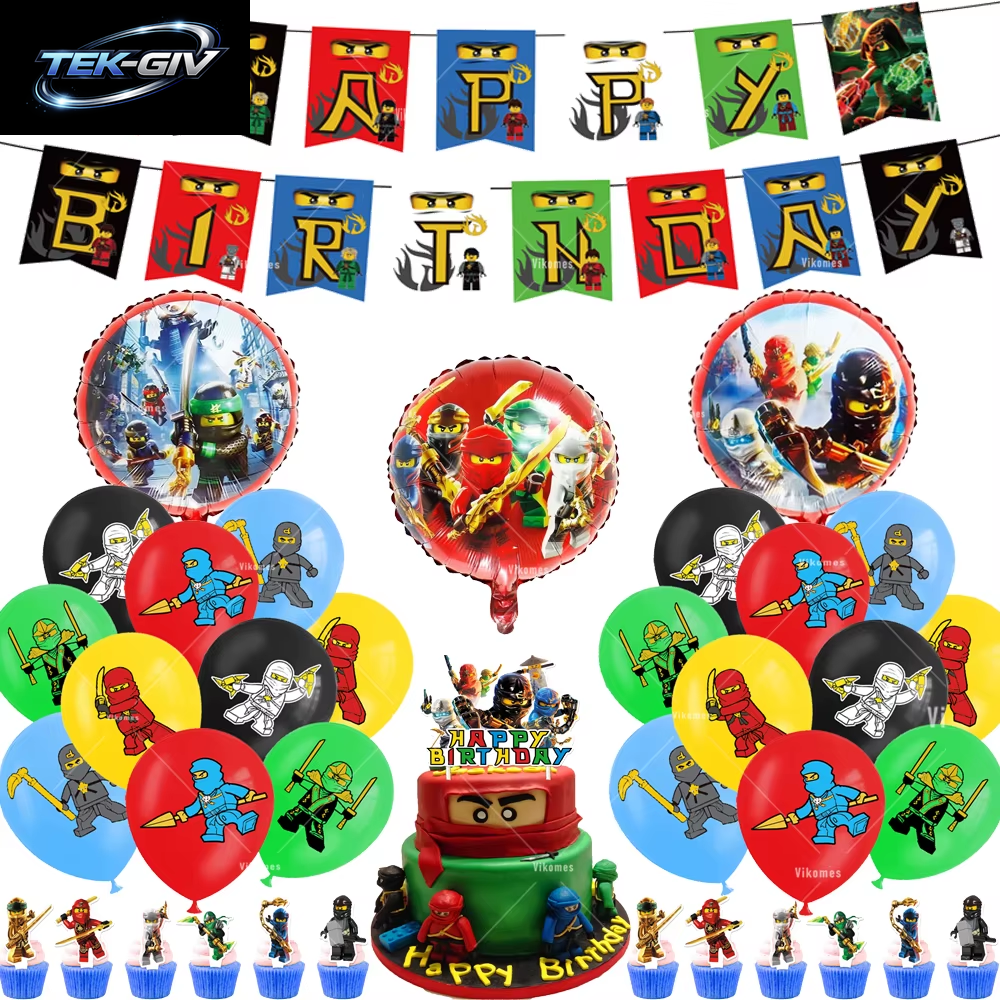 Ninjaed Go Thema Luftballons Geburtstag Party Dekoration Lieferungen Baby Dusche Legoed Latex Ballon Hintergrund Banner Kuchen Topper Jungen