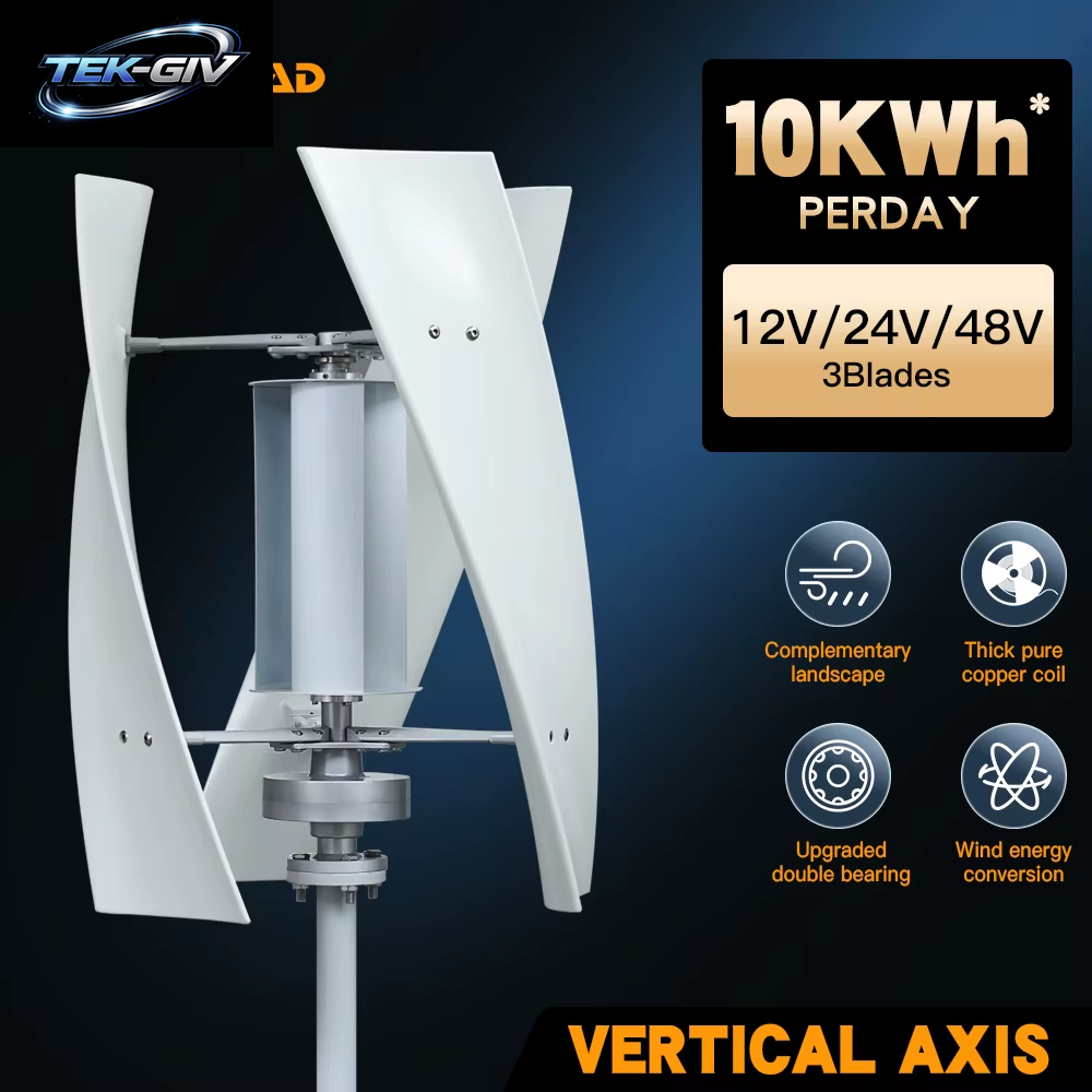Vertikale Windkraftanlage Für Den Haushalt, 3000 W, 12 V/24 V/48 V, Geräuscharm, Kostenloser Mppt-Controller, Stufenlose Lieferung in Polen