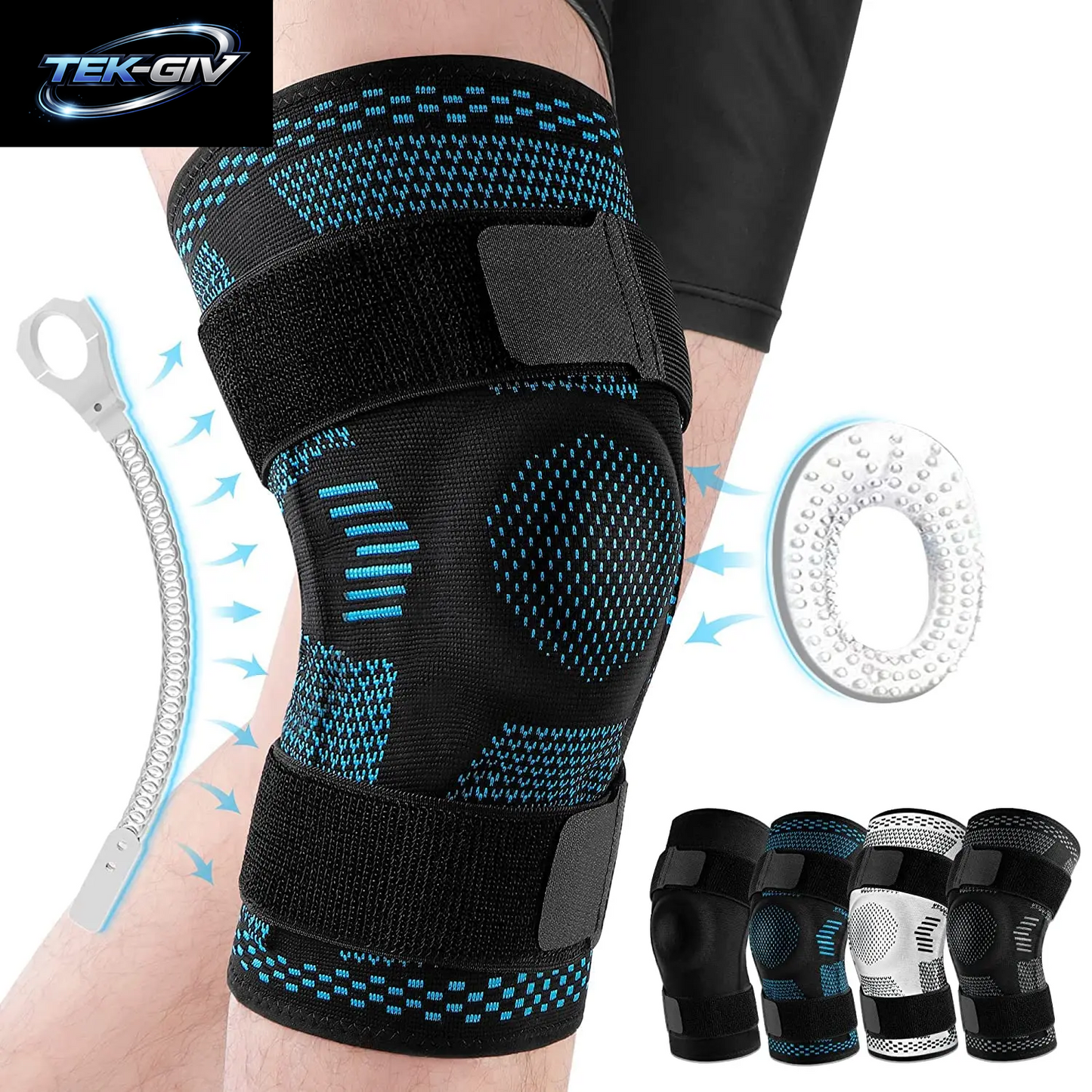 1 Stück Kniebandage, Kompressionsmanschette Mit Seitenstabilisatoren Und Patella-Gel Für Knieschmerzen, Meniskusriss, Acl-Verletzungserkennung