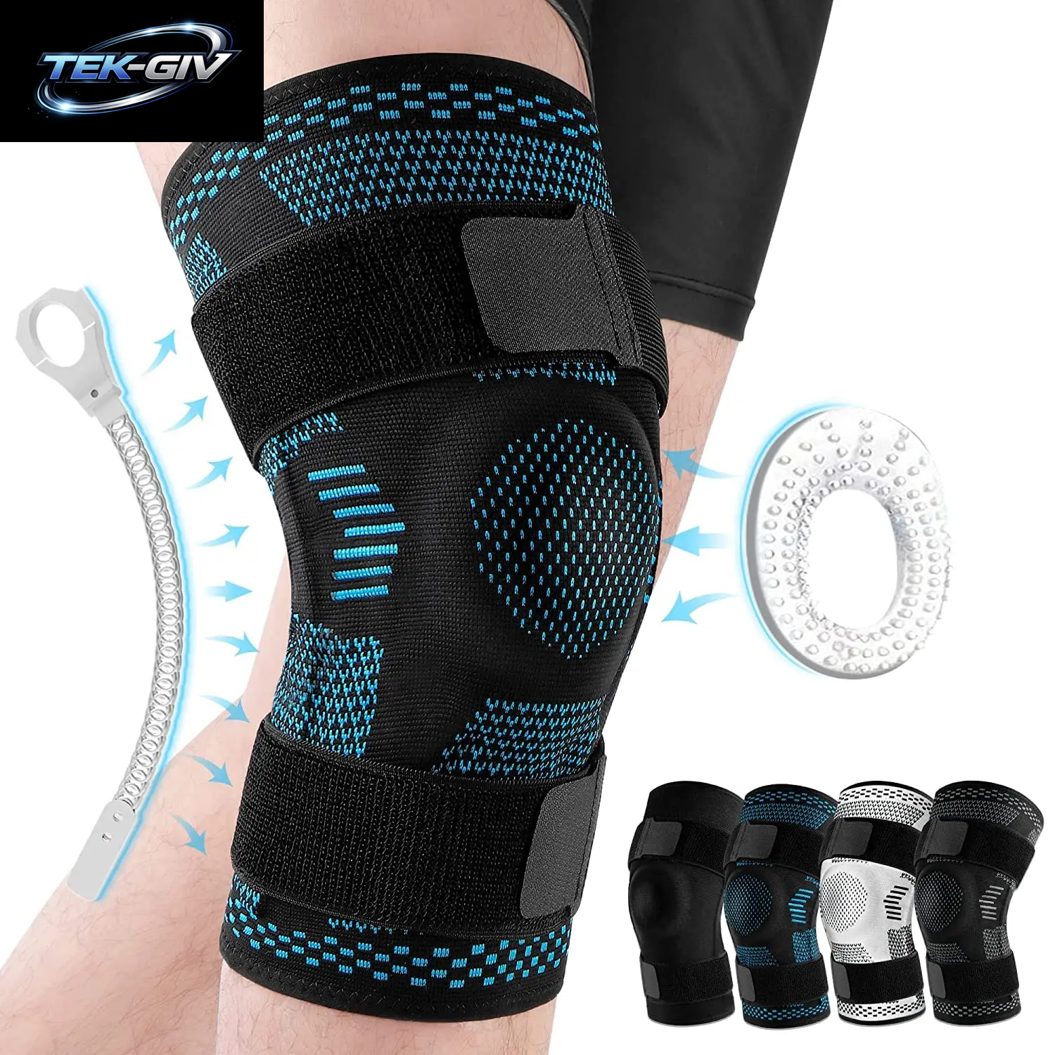 1 Stück Kniebandage, Kompressionsmanschette Mit Seitenstabilisatoren Und Patella-Gel Für Knieschmerzen, Meniskusriss, Acl-Verletzungserkennung
