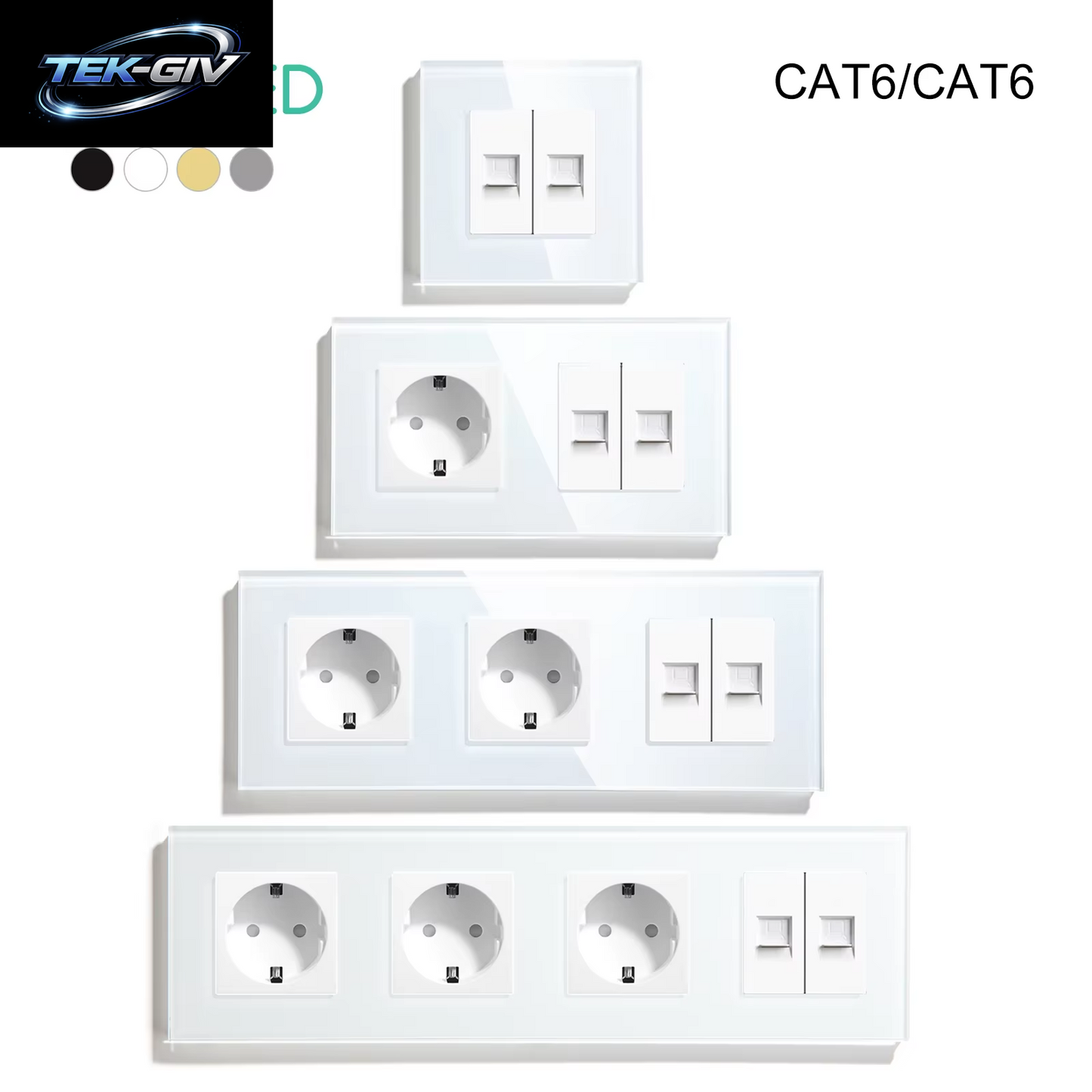 BSEED Dual Internet Steckdosen CAT6 Steckdose EU Steckdosen plus Netzwerk PC Daten Computer Anschluss Steckdosen Glas Panel