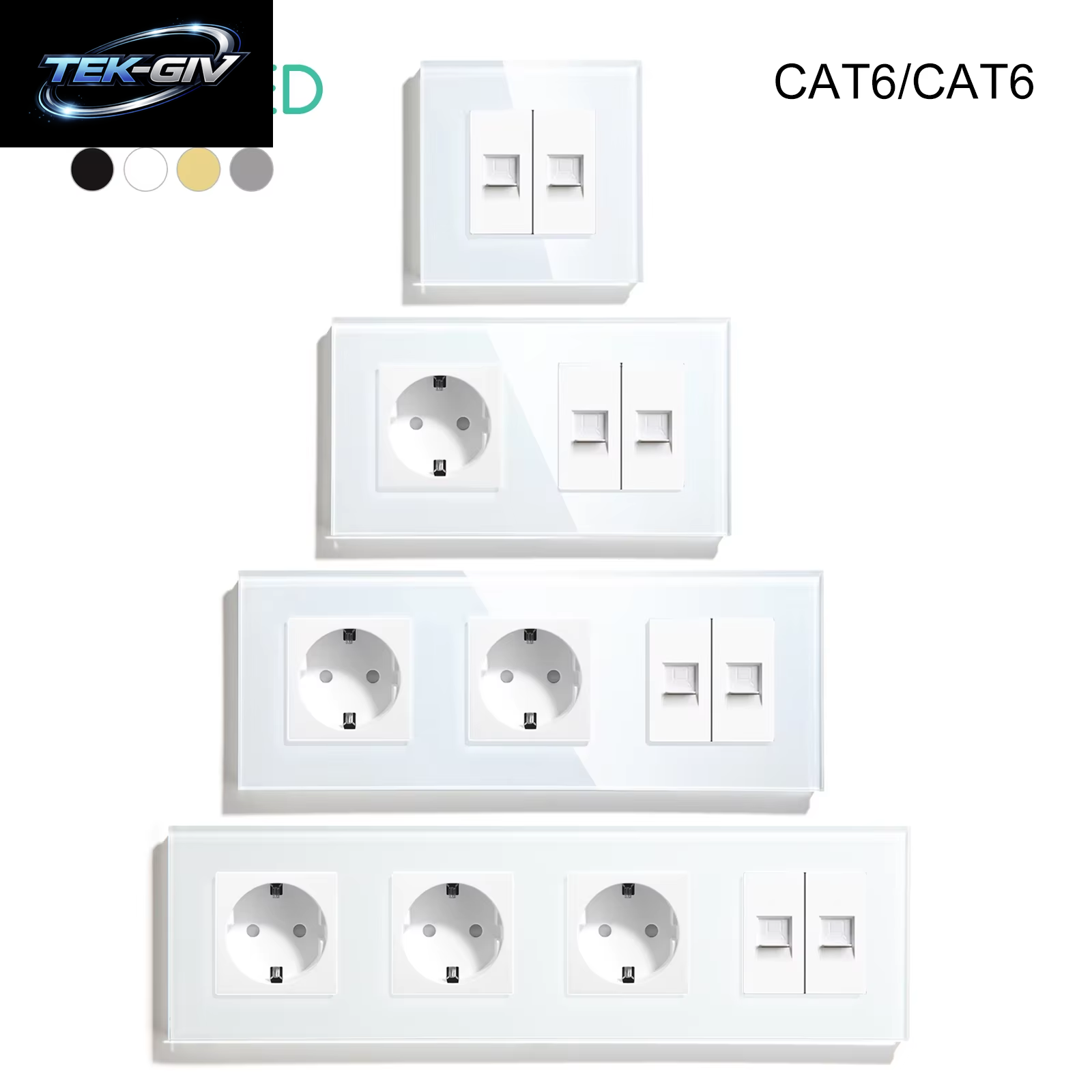 BSEED Dual Internet Steckdosen CAT6 Steckdose EU Steckdosen plus Netzwerk PC Daten Computer Anschluss Steckdosen Glas Panel
