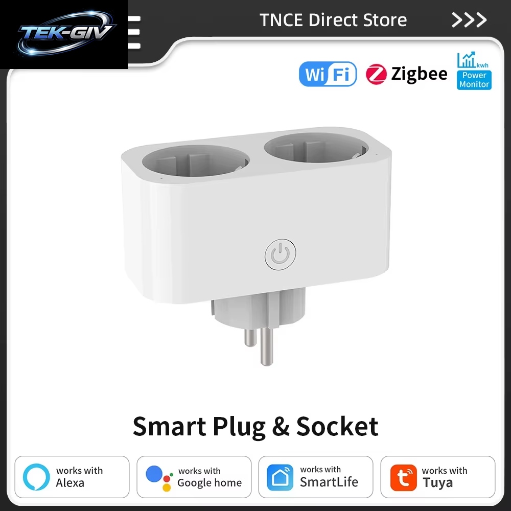 TNCE Tuya Wifi/Zigbee Smart Plug16A/20A EU Smart 2 Steckdosen in 1 Mit Stromüberwachung Und Timing-Funktion, Kompatibel Mit Alexa Und Google Home
