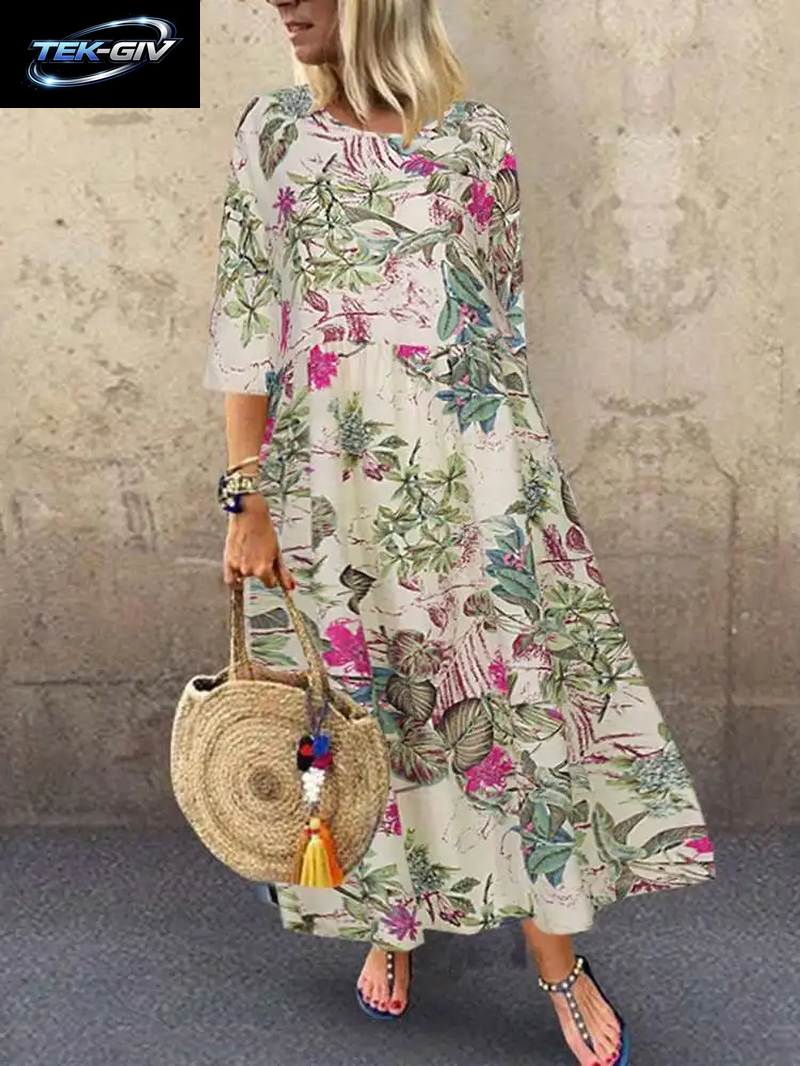 Damen Sommerkleid Mit Kurzen Ärmeln, ZANZEA Damenkleid Mit Blumenmuster, Bohemian-Stil, Elegant, Lässig, Übergroß, Lange Urlaubskleider